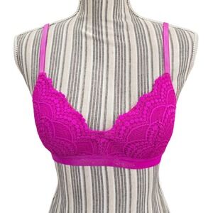 Victoria's Secret Hot Pink Lace Lined No-Wire Bra 32B 395227-HXT Lightly Padded